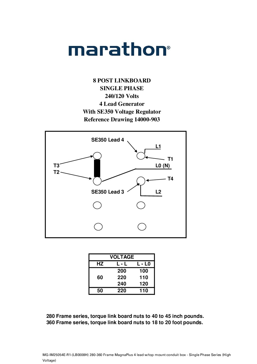 280-360 Frame MagnaPlus 4 lead w top mount conduit box - Single Phase Series (High Voltage)