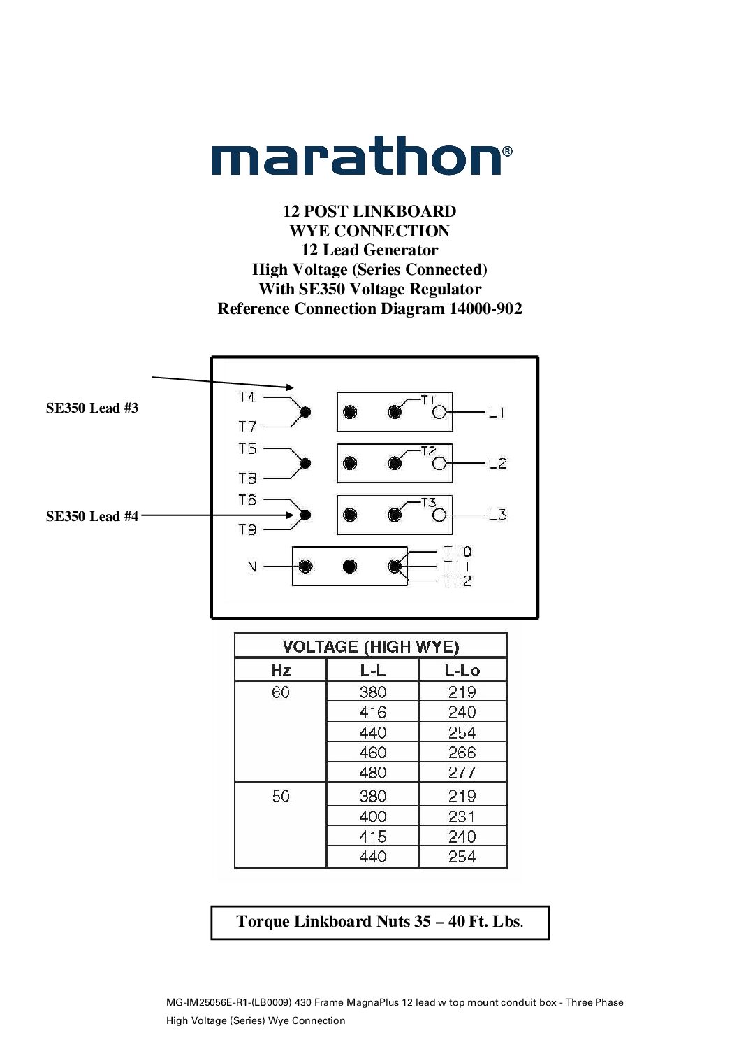 430 Frame MagnaPlus 12 lead w top mount conduit box - Three Phase High Voltage (Series) Wye Connection