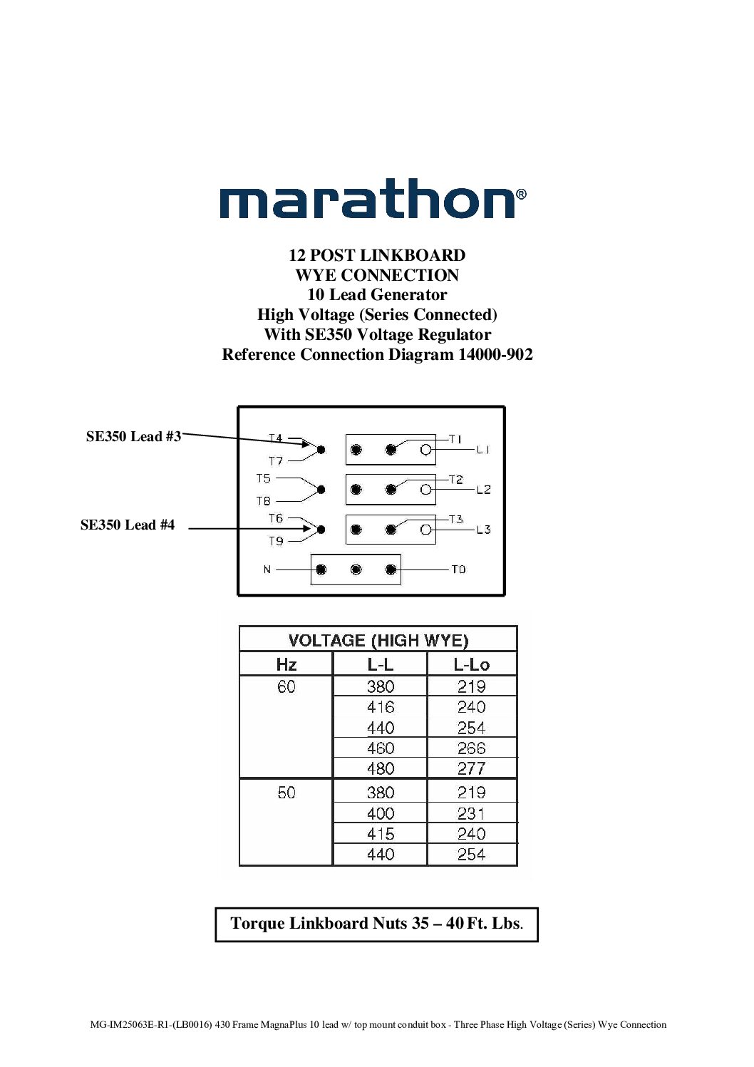 430 Frame MagnaPlus 10 lead w top mount conduit box - Three Phase High Voltage (Series) Wye Connection