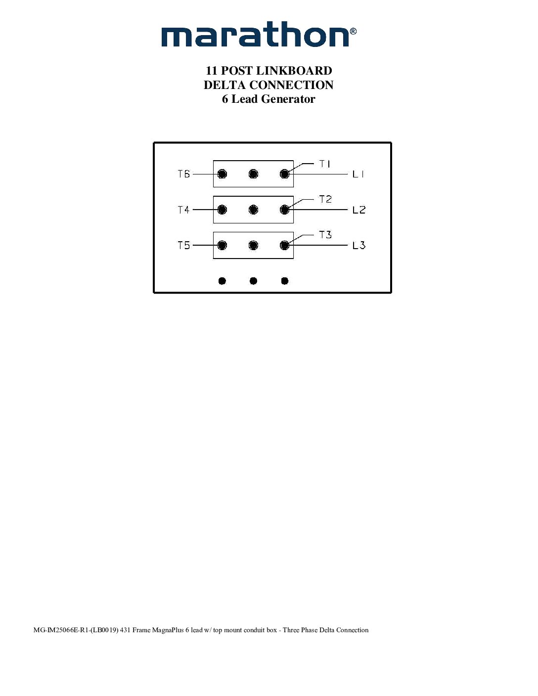 431 Frame MagnaPlus 6 lead w top mount conduit box - Three Phase Delta Connection